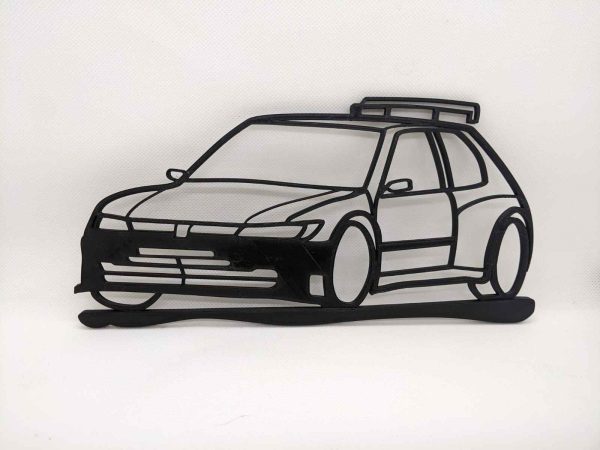 Décoration murale d'une Peugeot 306 maxi. Réalisé en impression 3D en pla noir.