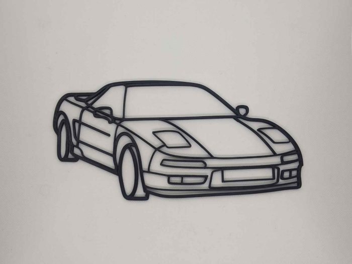 Décoration murale représentant une Honda NSX vu de 3/4 avant. Imprimé en 3D en PLA noir.