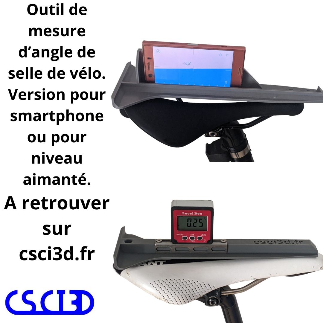 Outil pour mesurer l'angle de selle de vélo, soit avec un niveau magnétique ou un smartphone