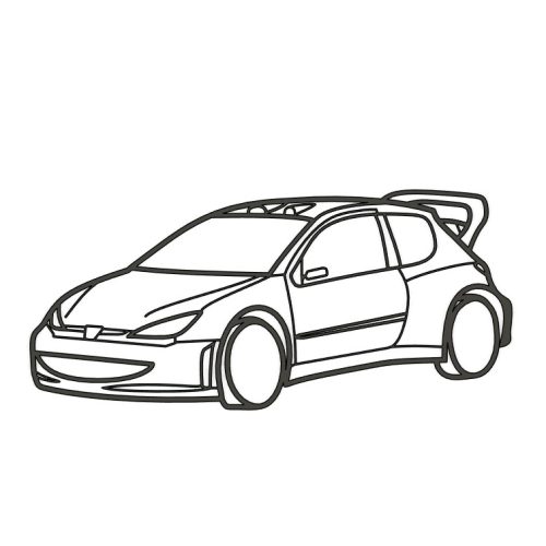 Décoration murale représentant une Peugeot 206 WRC de 3/4 face
